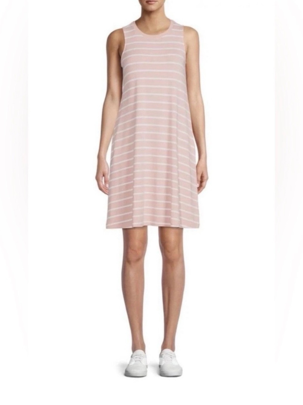 Time and Tru Relaxed Sleeveless Pink and White Striped Tank Dress
